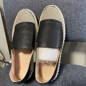 Black and Gold Women's Slip-On Diamond Espadrilles Shoes